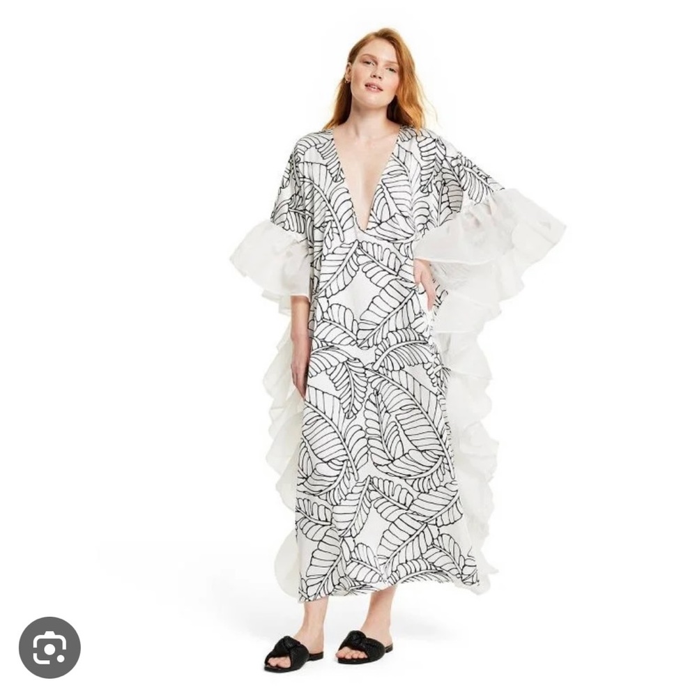 Fe Noel x Target Sketch Palm Leaf Print Ruffle Trim Cover Up / Dress 🌴